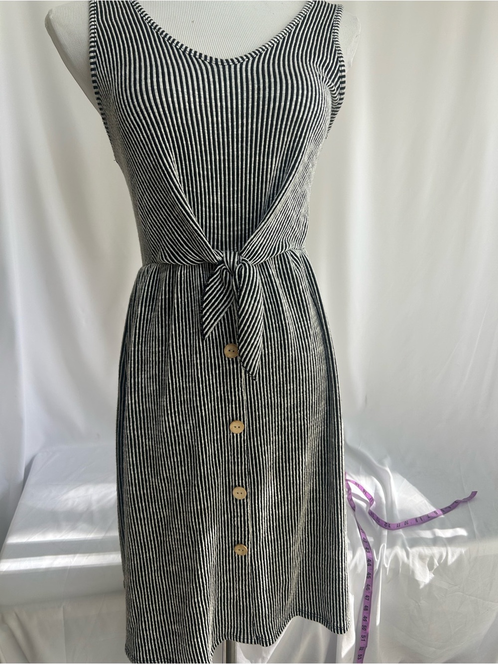 Caution To The Wind Black & White Striped Tie-Waist Sleeveless Dress